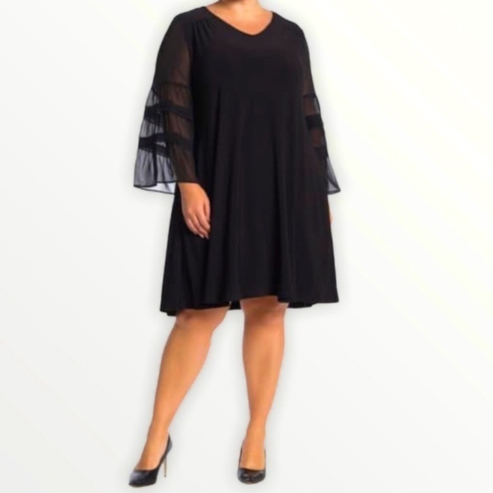 NEW Plus Size Jersey Nina Leonard Black A Line Chiffon Dress 2X